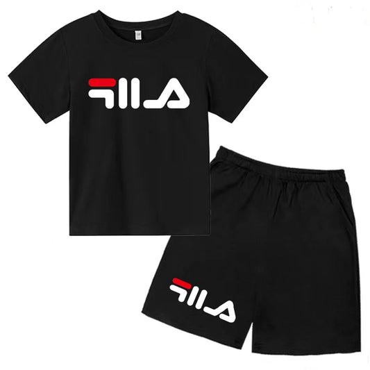 Summer Round Neck T-shirt for Boys Girl+shorts Set Children's Printed Cotton Breathable Leisure Brand Short Sleeve Clothing