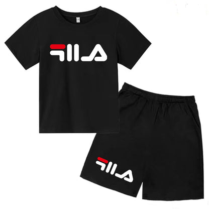 Summer Round Neck T-shirt for Boys Girl+shorts Set Children's Printed Cotton Breathable Leisure Brand Short Sleeve Clothing