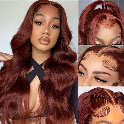 13x4 Reddish Brown Body Wave Lace Fronueless Human Hair Wig