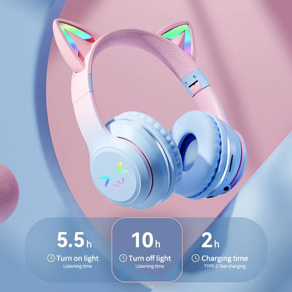 Gradient wireless Headphones RGB cute cat ear Bluetooth