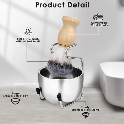 Mens Shaving Brush and Bowl Set, 3-in-l Shaving Bowl & Brush Stand