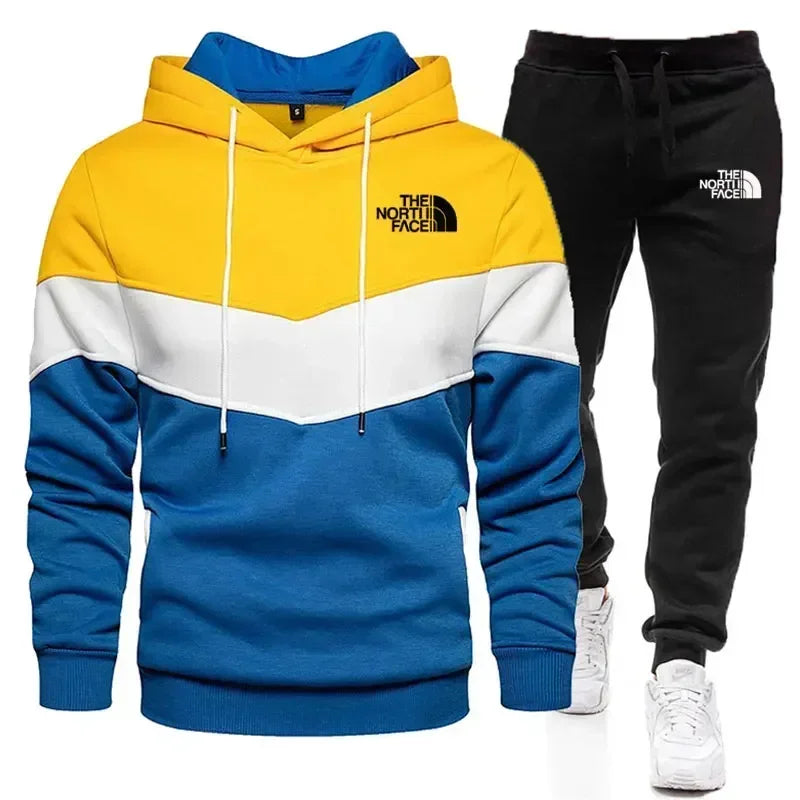 Men's sportswear striped hoodie + sweatpants 2-pily casual