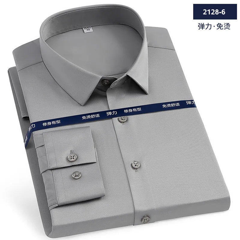 Luxury Men's Long-Sleeved Shirt Ice Silk Poplin Anti-Wrinkl