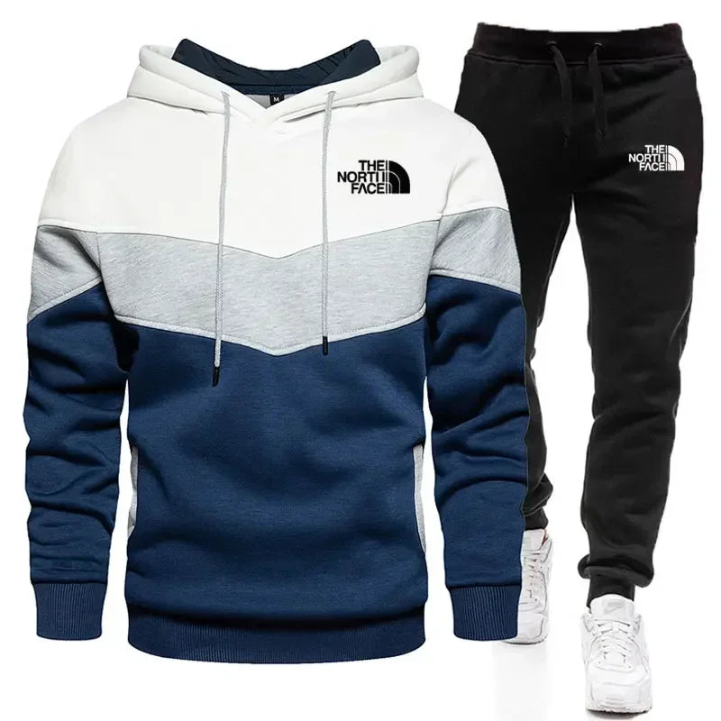 Men's sportswear striped hoodie + sweatpants 2-pily casual