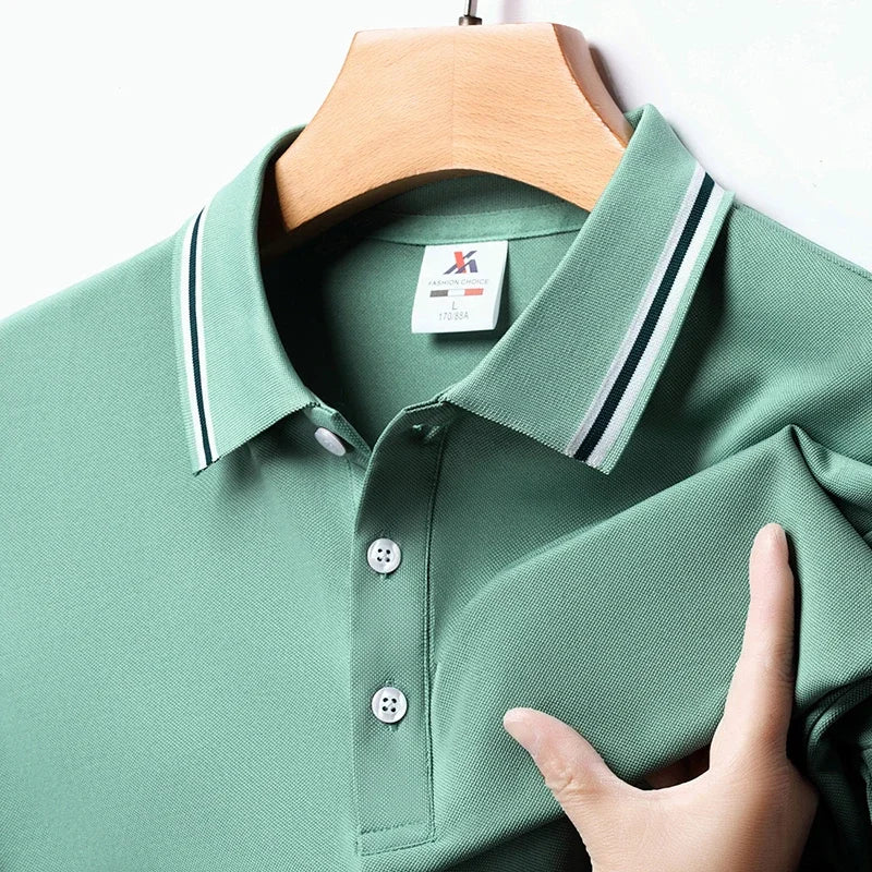 Men's Fashion Solid Short Sleeved Striped Lapel Polo Shirt