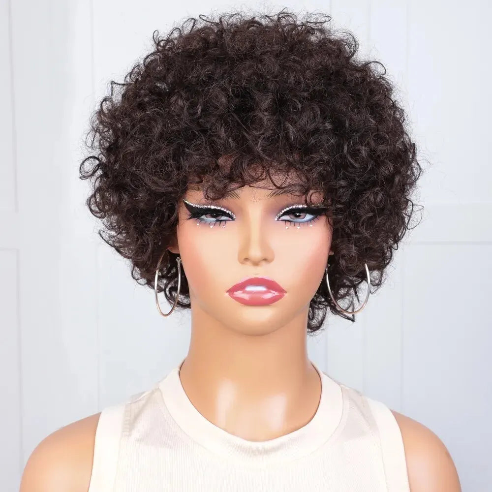 Pixie Short Afro Curly Bob Human Hair Wigs