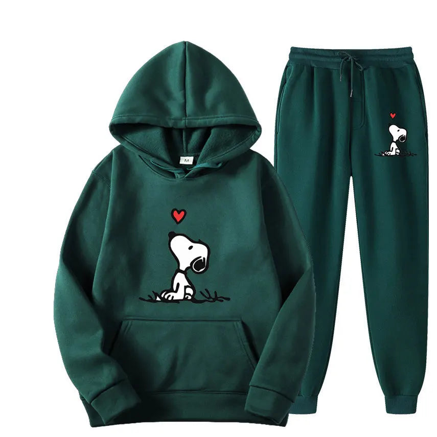 Snoopy Cartoon Anime Women Sweatshirt Sweatpants Set 2024