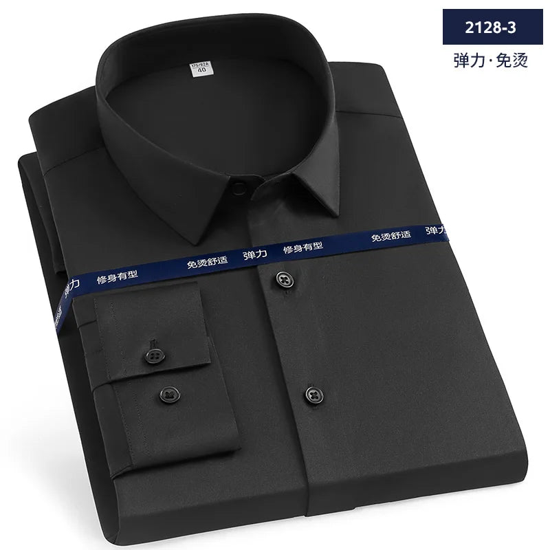 Luxury Men's Long-Sleeved Shirt Ice Silk Poplin Anti-Wrinkl