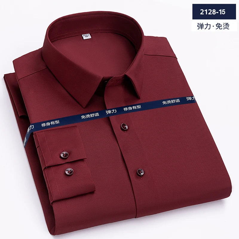 Luxury Men's Long-Sleeved Shirt Ice Silk Poplin Anti-Wrinkl