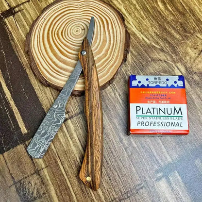 tan wood handle blade shaving razors professional barber shaver eyebrow razor men's replaceable blade shaving razor men gift