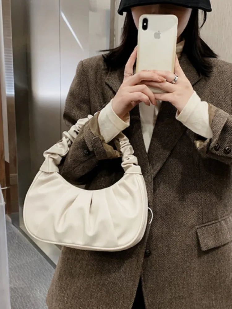 Fashion Pleated Handlebags for Women PU Cloud Bags