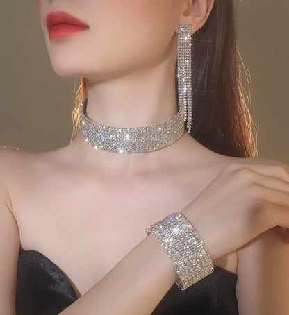 Sparkling Silver Color Crystal Collar Chain Choker