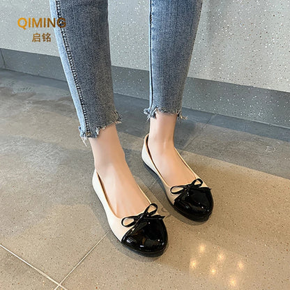 Women Ballet Flats Two Tone Bow Flats Round Toe Shoes For Women Slip On Casual Work Dress Flats Pumps Shallow Mouth Casual Shoes