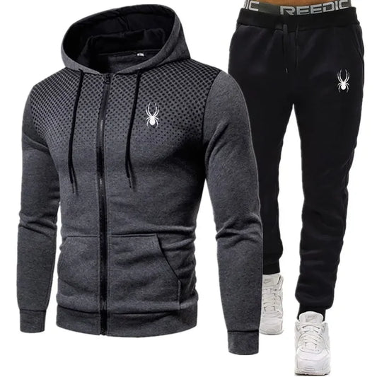 Men's Tracksuit Hooded Zipper Jacket + Sweatpd Winter Male