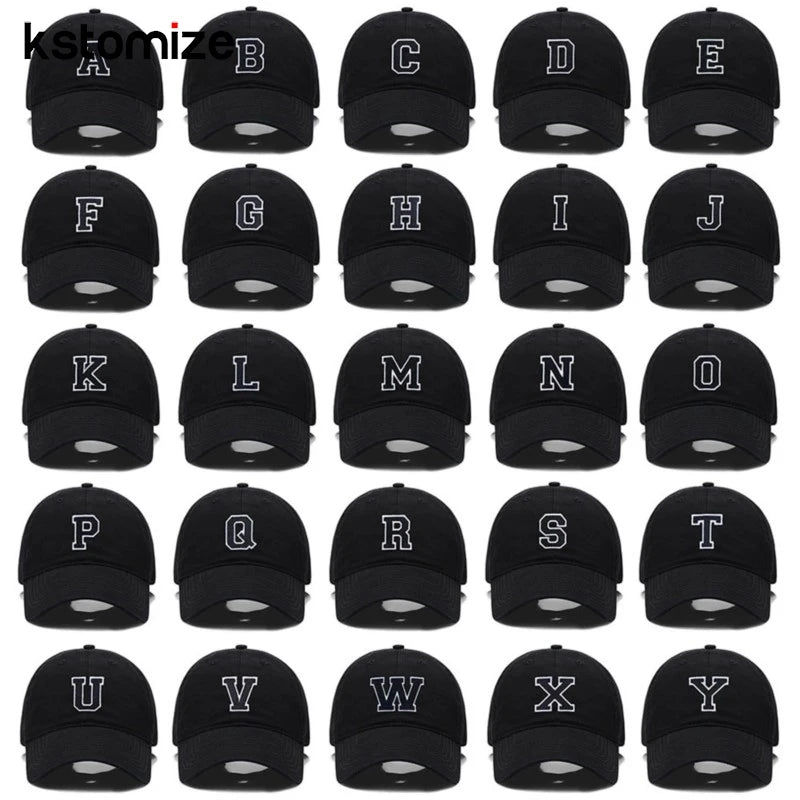 Letters A-Z Embroidery black White Baseball Cap High Quality Soft Cotton Fashion Men Women Sport Visors Adjustable Snapback Caps