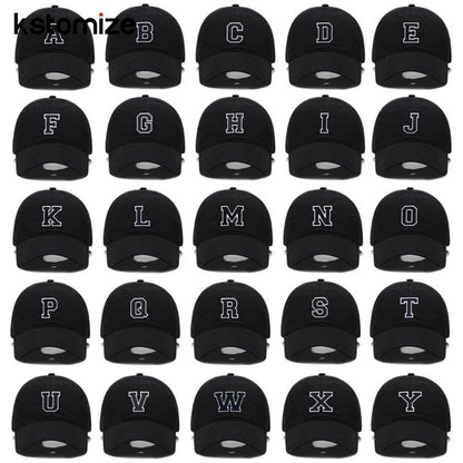 Letters A-Z Embroidery black White Baseball Cap High Quality Soft Cotton Fashion Men Women Sport Visors Adjustable Snapback Caps