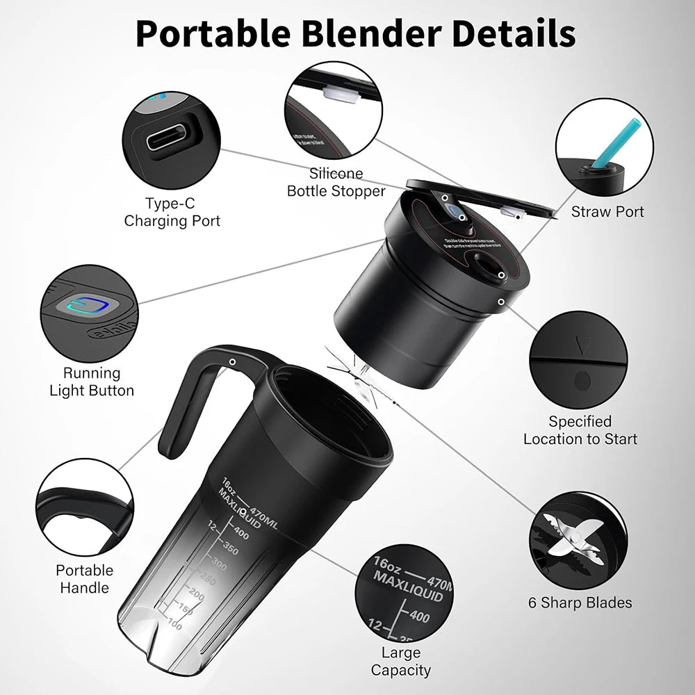 Portable Blender Bottle Fresh Juicer 470ml Smoothit Juice