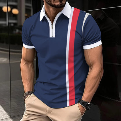 2024 Summer Men's Fashion Lapel Short-Sleeved Striped men's  Polo Shirt