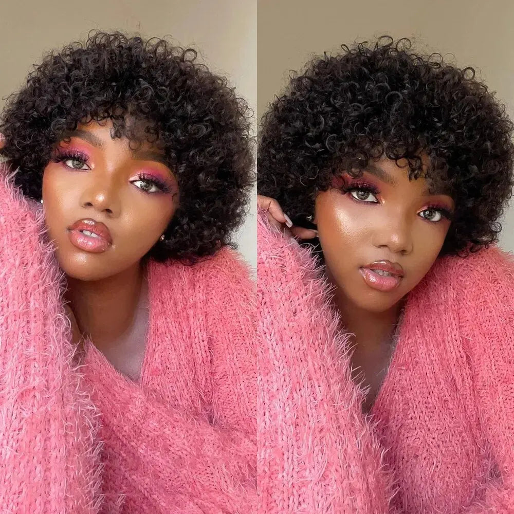 Pixie Short Afro Curly Bob Human Hair Wigs