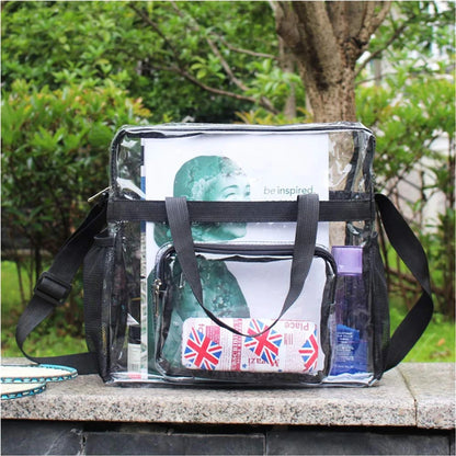 Portable PVC Transparent Shoulder Crossbody Bag Tote Satchel Handbag for Women Lady Large Capacity Clear Bag Shopping Handbag