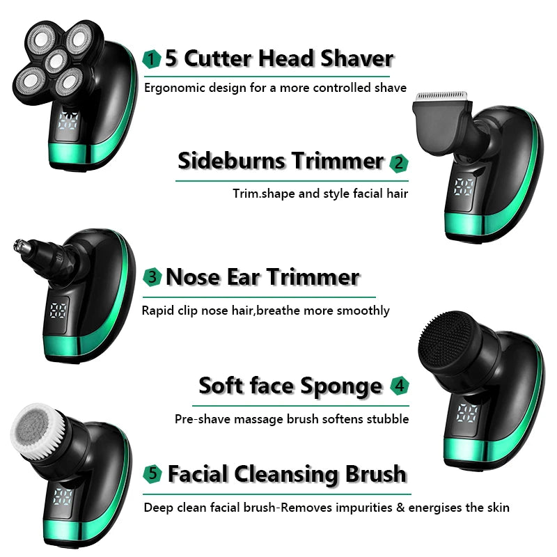 5 In 1 4D Men's Rechargeable Bald Head Electric Shave