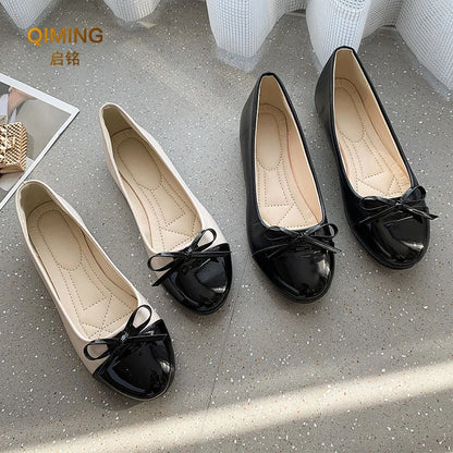 Women Ballet Flats Two Tone Bow Flats Round Toe Shoes For Women Slip On Casual Work Dress Flats Pumps Shallow Mouth Casual Shoes