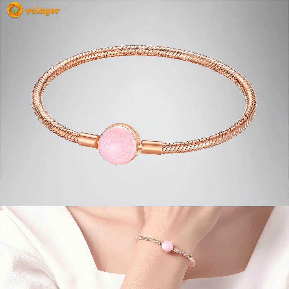 Volayer 925 Sterling Silver Bracelets Pavé Heart Shell Feathers Dreamcatcher Crown Clasp Snake Chain Bracelets Love Wing Bangles