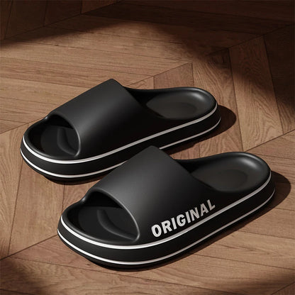 Men Thick Sole Summer Beach Slides a Light Letter Shoe