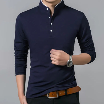 Men's Business Casual Polo Long Sleeve T-shirt Summer