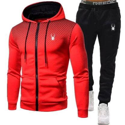 Men's Tracksuit Hooded Zipper Jacket + Sweatpd Winter Male