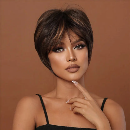 Brown Syntheticl Use Wig Natural Hair Heat Resistant