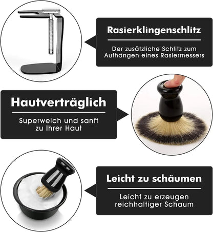 Shaving Brush Set, 3-in-1 Shaving Set with Shaving Brush, Shaving Bowl and Shaving Stand, Father's Day Men's Shaving Gift Set