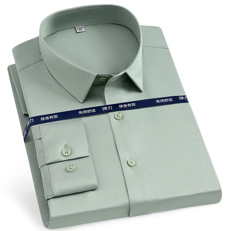 Luxury Men's Long-Sleeved Shirt Ice Silk Poplin Anti-Wrinkl