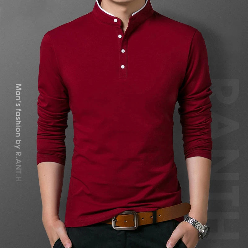 Men's Business Casual Polo Long Sleeve T-shirt Summer