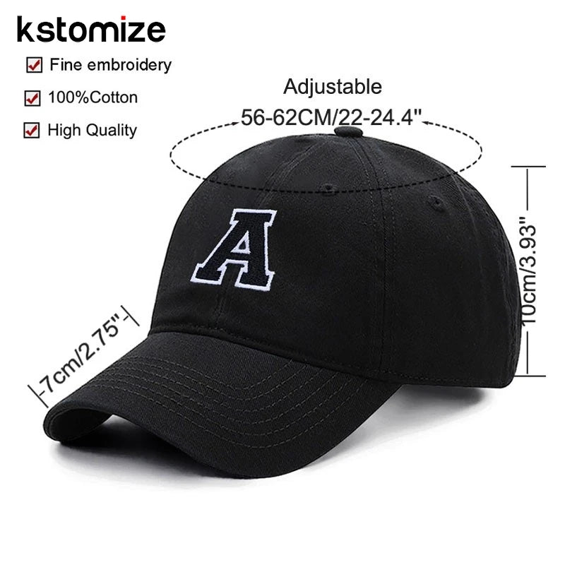 Letters A-Z Embroidery black White Baseball Cap High Quality Soft Cotton Fashion Men Women Sport Visors Adjustable Snapback Caps