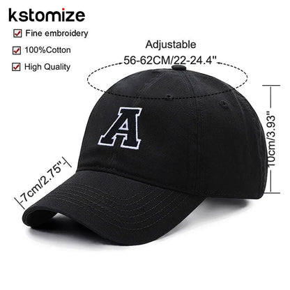Letters A-Z Embroidery black White Baseball Cap High Quality Soft Cotton Fashion Men Women Sport Visors Adjustable Snapback Caps