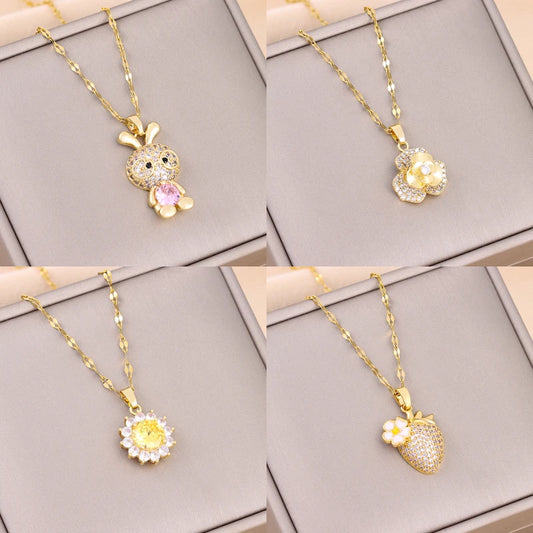 New In Trendy Zircon Crystal Pendant Stainless Steel Necklace