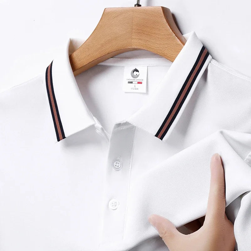 Men's Fashion Solid Short Sleeved Striped Lapel Polo Shirt