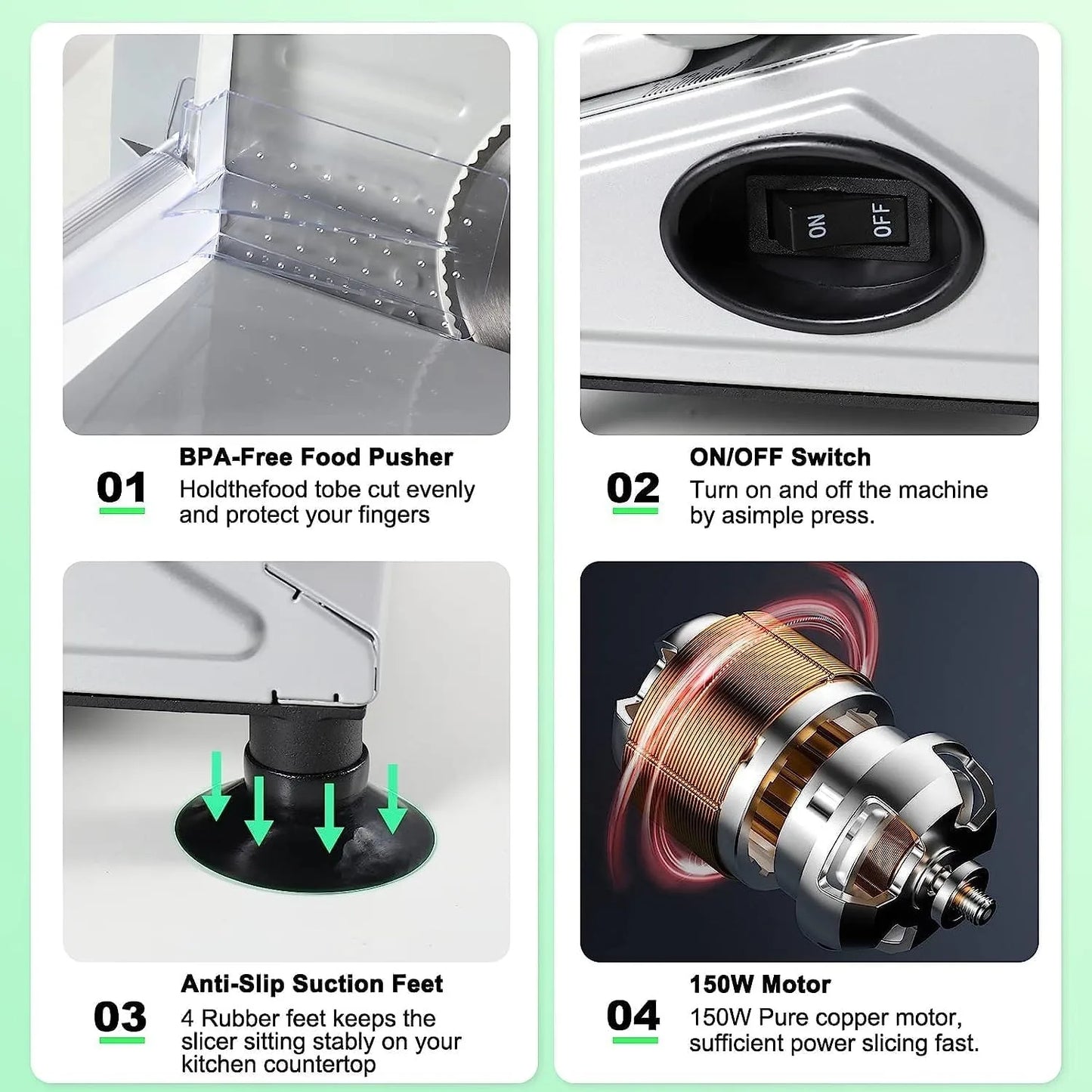 Meat Slicer, Electric Deli Food Slicer w/ Removable Stainless Steel Blades, Adjustable Thickness Meat Slicer for Home Use