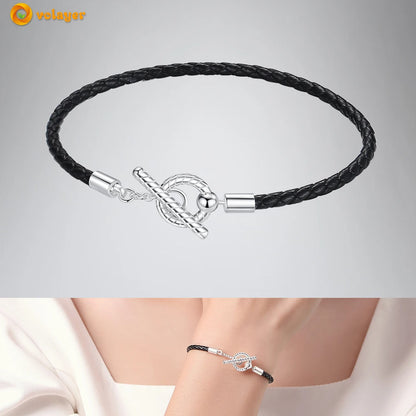 Volayer 925 Sterling Silver Bracelets Pavé Heart Shell Feathers Dreamcatcher Crown Clasp Snake Chain Bracelets Love Wing Bangles