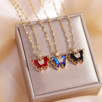 New Trendy Colorful Butterfly Pendant Necklace