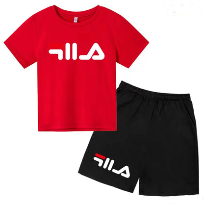 Summer Round Neck T-shirt for Boys Girl+shorts Set Children's Printed Cotton Breathable Leisure Brand Short Sleeve Clothing
