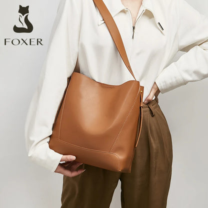 FOXER 2024 Classic Split Leather Shoulder Cross Lady Fashion WomEN