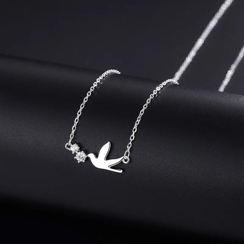 Korean Silver Color Cute White Dove Necklace for Women Fashion Simple Temperament Zircon Clavicle Chain Necklace Jewlery