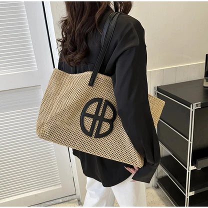 Straw Hollow Out Knitting Tote Bag Large Capacity Handmade Shoulder Handbag Women 2023 Designer Casual Beach Bag Ethnic Style