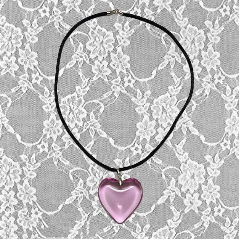 Y2k Love Heart Necklace Rope Chain Girls Rave Gift Gothic Jewelry