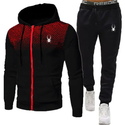 Men's Tracksuit Hooded Zipper Jacket + Sweatpd Winter Male