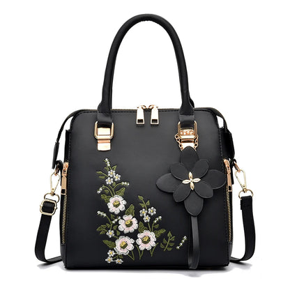 Floral Detail Shoulder Bag, Trendy Zipper Handbag