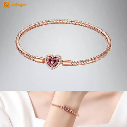 Volayer 925 Sterling Silver Bracelets Pavé Heart Shell Feathers Dreamcatcher Crown Clasp Snake Chain Bracelets Love Wing Bangles