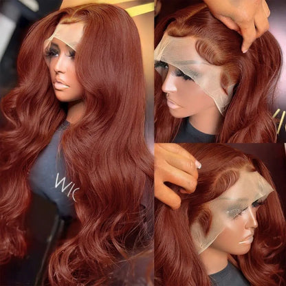 13x4 Reddish Brown Body Wave Lace Fronueless Human Hair Wig
